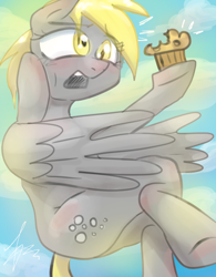 Size: 2912x3741 | Tagged: safe, artist:miranda_17, imported from derpibooru, derpy hooves, pegasus, pony, best pony, food, muffin, my little pony