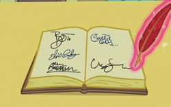 Size: 1920x1200 | Tagged: safe, imported from derpibooru, screencap, once upon a zeppelin, season 7, book, easter egg (media), magic, magic aura, my little pony, no pony, quill, text