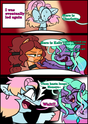 Size: 1240x1754 | Tagged: safe, artist:jully-park, imported from derpibooru, oc, oc:charlotte parker, oc:ella evans, oc:kelly clark, earth pony, pegasus, pony, comic:how i meet my chaotic friends, comic