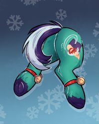 Size: 1823x2285 | Tagged: safe, alternate version, artist:lonerdemiurge_nail, imported from derpibooru, oc, pony, alternate character, bell, bow, butt, christmas, clothes, fluffy, hat, holiday, holly, hooves, my little pony, plot, ribbon, santa hat, socks, solo