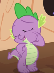 Size: 489x665 | Tagged: safe, imported from derpibooru, screencap, spike, dragon, it's about time, cropped, cute, eyes closed, golden oaks library, my little pony, solo, spikabetes