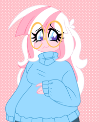 Size: 1737x2141 | Tagged: safe, artist:ladylullabystar, imported from derpibooru, oc, oc:lady lullaby star, equestria girls, clothes, female, glasses, solo, sweater