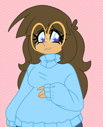 Size: 1737x2141 | Tagged: safe, alternate version, artist:ladylullabystar, imported from derpibooru, oc, oc:lady lullaby star, equestria girls, clothes, female, glasses, human coloration, solo, sweater