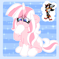 Size: 2000x2000 | Tagged: safe, artist:ladylullabystar, imported from derpibooru, oc, oc:lady lullaby star, pony, unicorn, female, horn, mare, shadow the hedgehog, solo, sonic the hedgehog (series), thought bubble