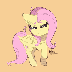 Size: 4200x4200 | Tagged: safe, artist:_inlaru_, artist:inlaru, imported from derpibooru, fluttershy, pegasus, pony, chibi, colored, cute, digital art, eyes closed, feather, female, flat colors, full color, happy, hat, high res, mare, pegasus wings, simple background, solo, wings