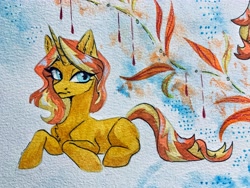 Size: 4032x3024 | Tagged: safe, artist:jsunlight, imported from derpibooru, sunset shimmer, pony, unicorn, horn, solo, traditional art, watercolor painting