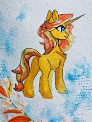 Size: 3024x4032 | Tagged: safe, artist:jsunlight, imported from derpibooru, sunset shimmer, pony, unicorn, butt, female, horn, mare, plot, solo, traditional art, watercolor painting