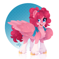 Size: 3000x3000 | Tagged: safe, artist:kabuvee, imported from derpibooru, pinkie pie, pegasus, pony, alternate hairstyle, pegasus pinkie pie, race swap, solo