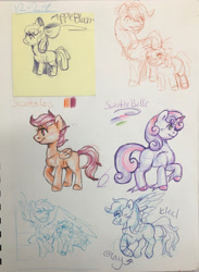 Size: 1280x1745 | Tagged: safe, artist:sweetmelon556, imported from derpibooru, apple bloom, applejack, scootaloo, sweetie belle, pony, cutie mark crusaders, traditional art