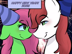 Size: 2048x1535 | Tagged: safe, artist:doodle-hooves, oc, oc only, pony, female, looking at each other, male, mare, new year, stallion