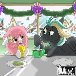 Size: 2048x2048 | Tagged: safe, artist:pookawoods-art, imported from derpibooru, oc, oc only, oc:blossom, oc:sunspot, pegasus, pony, female, male, mare, stallion