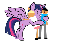 Size: 2349x1519 | Tagged: safe, artist:tawowilliamdefender, artist:williamtheofficial, imported from derpibooru, twilight sparkle, oc, oc:diego, oc:william, alicorn, human, pony, eyes closed, female, hug, male, mare, simple background, smiling, twilight sparkle (alicorn)