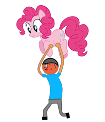 Size: 1416x1638 | Tagged: safe, artist:williamtheofficial, imported from derpibooru, pinkie pie, oc, oc:william, earth pony, human, pony, female, heavy, lifting, male, mare, simple background, struggling, sweat, weight lifting, weights