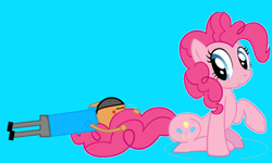 Size: 7842x4702 | Tagged: safe, artist:williamtheofficial, imported from derpibooru, pinkie pie, oc, oc:william, earth pony, human, pony, blue background, female, lying down, male, mare, simple background, sitting, sleeping, tail