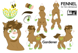 Size: 3000x2048 | Tagged: safe, artist:pookawoods-art, imported from derpibooru, oc, oc:fennel, earth pony, pony, male, reference sheet, solo, stallion