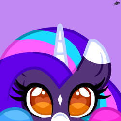 Size: 1000x1000 | Tagged: safe, artist:princessmoonsilver, imported from derpibooru, oc, oc:opalite spirit, pony, unicorn, alternate eye color, female, horn, mare, purple background, simple background, solo