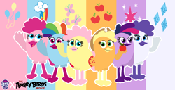 Size: 2350x1200 | Tagged: safe, artist:oliviafanxd, imported from derpibooru, applejack, fluttershy, pinkie pie, rainbow dash, rarity, twilight sparkle, bird, angry birds, birdified, cutie mark, female, mane six, species swap, wallpaper