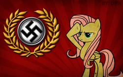 Size: 1280x800 | Tagged: safe, artist:dpr, edit, fluttershy, pegasus, pony, altbrony, anti lgbt, antisemitism, female, homophobia, image, mare, mlpol, my little pony, nazi, nazi flag, racism, smiling, swastika