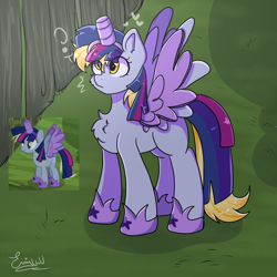 Size: 2000x2000 | Tagged: safe, artist:eni_paint, imported from derpibooru, derpy hooves, twilight sparkle, pegasus, pony, alicorn costume, clothes, cosplay, costume, cute, fake horn, fake wings, fanart, nightmare night costume, toilet paper roll, toilet paper roll horn, twilight muffins, twilight sparkle costume, wig