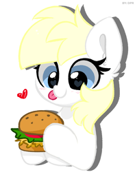 Size: 3856x4900 | Tagged: safe, artist:kittyrosie, editor:dpr, oc, oc only, oc:aryanne, pony, aryan pony, burger, female, food, hay burger, image, mare, nazi, simple background, smiling, tongue out, white background