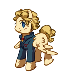 Size: 731x849 | Tagged: safe, artist:ju4111a, imported from derpibooru, pegasus, clothes, curly (mouthwashing), curly hair, hoof fluff, looking at you, mouthwashing (game), pegasus wings, simple background, smiling, smiling at you, solo, standing, wings