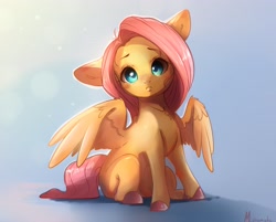 Size: 3324x2670 | Tagged: safe, artist:miokomata, imported from derpibooru, fluttershy, pegasus, pony, :c, chest fluff, colored hooves, cute, floppy ears, freckles, freckleshy, frown, hooves, looking at you, missing cutie mark, shyabetes, sitting, solo