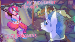 Size: 1280x720 | Tagged: safe, artist:lemuryjka, imported from derpibooru, fancypants, pinkie pie, earth pony, pony, unicorn, bow (instrument), clothes, dexterous hooves, dress, duo focus, female, gala dress, grin, hoof hold, horn, magnetic hooves, male, mare, musical instrument, pinkiepants, shipping, smiling, stallion, straight, violin, violin bow