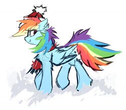 Size: 1434x1255 | Tagged: safe, artist:kejifox, imported from derpibooru, rainbow dash, pegasus, pony, christmas, clothes, colored sketch, female, folded wings, hat, holiday, mare, santa hat, scarf, sketch, smiling, solo, wings