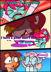 Size: 1240x1754 | Tagged: safe, artist:jully-park, imported from derpibooru, oc, oc:charlie bucket, oc:charlotte parker, oc:eva marshall, oc:kelly clark, earth pony, pony, comic:how i meet my chaotic friends, comic