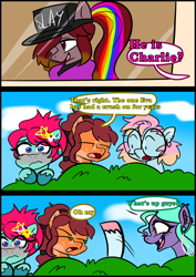 Size: 1240x1754 | Tagged: safe, artist:jully-park, imported from derpibooru, oc, oc:charlie bucket, oc:charlotte parker, oc:ella evans, oc:eva marshall, oc:kelly clark, earth pony, pegasus, pony, comic:how i meet my chaotic friends, comic