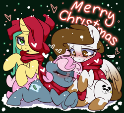 Size: 1528x1400 | Tagged: safe, artist:lou, imported from derpibooru, oc, oc:dusty star major, oc:juicy dream, oc:peach fuzz, christmas, holiday