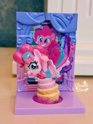 Size: 2676x3568 | Tagged: safe, imported from derpibooru, pinkie pie, earth pony, pony, my little pony: the movie, cake, clothes, double dove, dress, enterplay, figure, food, grand galloping gala, hat, irl, jumping, kayou, looking at you, merchandise, official, open mouth, open smile, outfit, photo, raised hoof, side view, smiling, toy