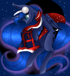 Size: 1778x1924 | Tagged: safe, artist:catcathry, imported from derpibooru, princess luna, alicorn, pony, clothes, headphones, present, scarf, solo