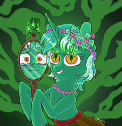 Size: 1700x1758 | Tagged: safe, artist:dacratei, imported from derpibooru, oc, oc only, pony, unicorn, crying, flower, flower in hair, headband, horn, jewelry, necklace, not lyra, smiling, teary eyes