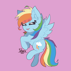 Size: 4200x4200 | Tagged: safe, artist:_inlaru_, artist:inlaru, imported from derpibooru, rainbow dash, pegasus, pony, absurd resolution, chibi, colored, cute, digital art, eyes closed, feather, female, flat colors, full color, happy, mare, pegasus wings, rainbow, simple background, solo, wings