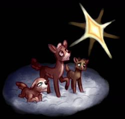 Size: 1280x1226 | Tagged: safe, artist:computerstickman, imported from derpibooru, alice the reindeer, aurora the reindeer, bori the reindeer, deer, snow, stars