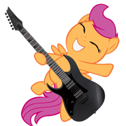 Size: 1000x1000 | Tagged: safe, artist:feraline(r), edit, imported from derpibooru, scootaloo, pegasus, pony, electric guitar, guitar, ibanez, musical instrument, simple background