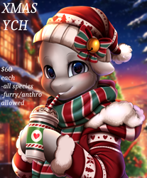 Size: 2571x3098 | Tagged: safe, artist:pridark, imported from derpibooru, oc, pony, blushing, bust, christmas, commission, cute, hat, holiday, looking at you, portrait, santa hat, smiling, solo, starbucks, ych example, your character here