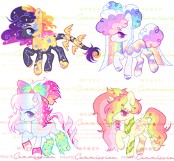 Size: 3004x2784 | Tagged: safe, artist:anno酱w, imported from derpibooru, oc, oc only, earth pony, original species, pony, unicorn, adoptable, base used, bow, bowtie, clothes, cloud, cloud mane, eyelashes, eyeshadow, flower, flower in hair, food, horn, leg warmers, long tail, makeup, paws, pigtails, simple background, small wings, socks, sprinkles, stars, tail, white background, wings