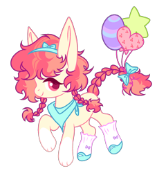 Size: 1548x1614 | Tagged: safe, artist:anno酱w, imported from derpibooru, oc, oc only, hybrid, original species, rabbit, adoptable, animal, balloon, base used, bow, bowtie, bunny ears, clothes, headband, neckerchief, paws, pigtails, rabbit pony, shoes, simple background, socks, solo, transparent background