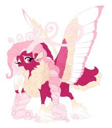 Size: 4200x4800 | Tagged: safe, artist:gigason, imported from derpibooru, oc, oc:rose finch, hybrid, absurd resolution, colored wings, female, magical lesbian spawn, multicolored wings, offspring, one eye closed, parent:bori the reindeer, parent:fluttershy, reindeer pony, simple background, solo, transparent background, wings