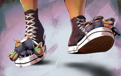 Size: 1469x920 | Tagged: safe, artist:quimera-art, imported from derpibooru, discord, draconequus, human, clothes, converse, feet, human to draconequus, shoes, socks, solo, torn clothes, transformation, transformation sequence