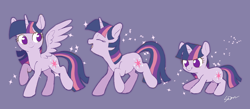 Size: 2300x1000 | Tagged: safe, artist:sion, imported from derpibooru, twilight sparkle, alicorn, pony, unicorn, age progression, cute, female, filly, filly twilight sparkle, foal, horn, japanese reading order, mare, no pupils, older, open mouth, open smile, progression, purple background, signature, simple background, smiling, solo, spread wings, twiabetes, twilight sparkle (alicorn), unicorn twilight, wings, younger