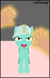 Size: 600x930 | Tagged: safe, artist:voltmop, imported from derpibooru, lyra heartstrings, human, pony, unicorn, body swap, female, glowing, glowing horn, horn, human to pony, looking at you, magic, mare, offscreen character, pony to human, pov, transformation, transformation sequence