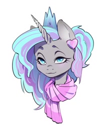 Size: 999x1206 | Tagged: safe, artist:styarema, imported from derpibooru, oc, oc only, alicorn, clothes, crown, ear piercing, earring, horn, jewelry, piercing, regalia, scarf