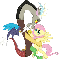 Size: 683x677 | Tagged: safe, edit, imported from derpibooru, vector edit, discord, fluttershy, dancing, discoshy, female, holding hands, holding hooves, looking at each other, looking at someone, male, shipping, show accurate, simple background, straight, transparent background, vector