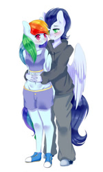 Size: 413x689 | Tagged: safe, artist:verawitch, imported from derpibooru, rainbow dash, soarin', anthro, pegasus, commission, female, male, mare, shipping, soarindash, stallion, straight