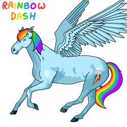 Size: 640x640 | Tagged: safe, artist:saturaed_acidity, imported from derpibooru, rainbow dash, horse, pegasus, colored hooves, female, hoers, hooves, mare, raised hoof, realistic, simple background, solo, spread wings, white background, wings