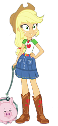 Size: 1800x3920 | Tagged: safe, edit, edited screencap, editor:cutler1228, imported from derpibooru, screencap, applejack, human, pig, equestria girls, applejack's hat, cowboy hat, female, hat, leash, not a vector, simple background, transparent background