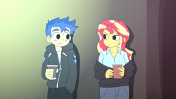 Size: 2200x1239 | Tagged: safe, artist:aokushan, imported from derpibooru, flash sentry, sunset shimmer, equestria girls, female, flashimmer, male, reference, reference to another series, scott pilgrim, scott pilgrim takes off, shipping, straight